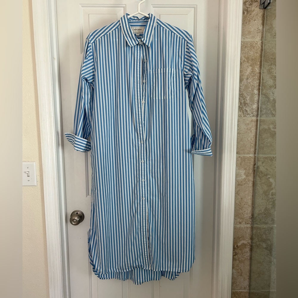 Banana Republic Blue and White Striped High Low button down Dress - Picture 2 of 7